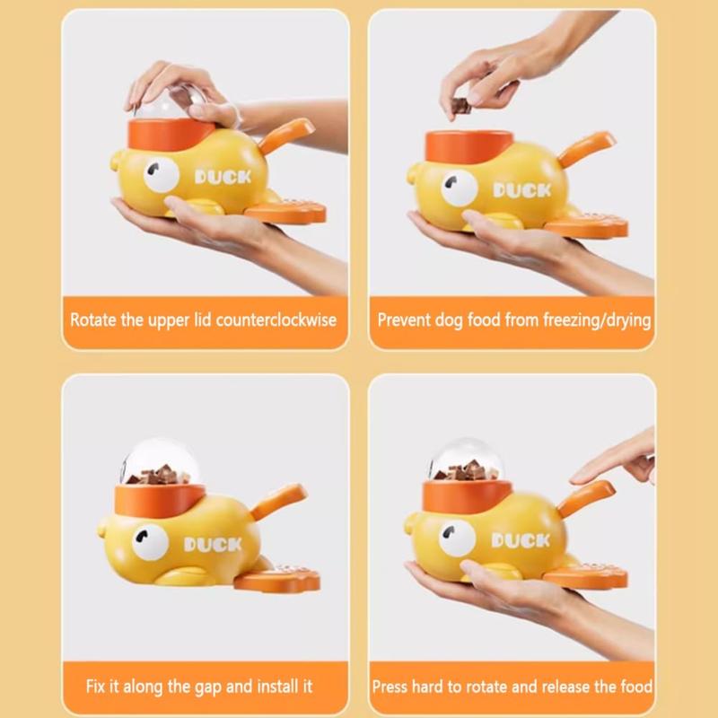 Yellow Duck Pet Food Dispenser,Interactive Toy For Cats And Dogs,Automatic Feeder
