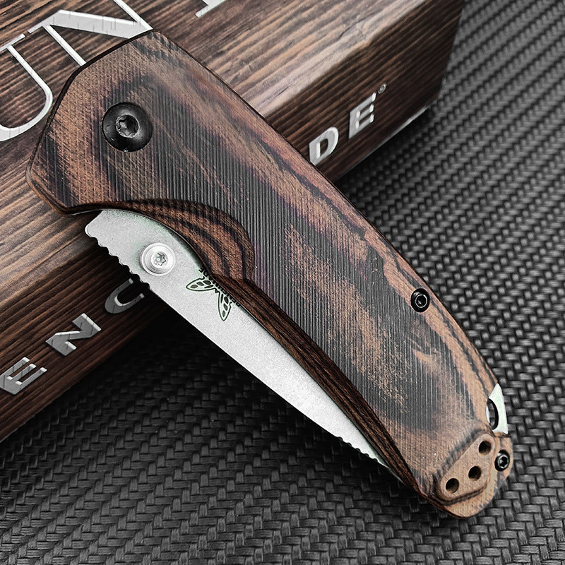 🔥 Butterfly Wood-Handle EDC Knife – 8Cr13MoV Steel Outdoor Pocket Tool