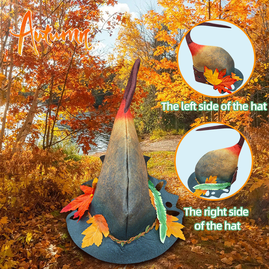 🍁 Autumn Maple Leaf Witch Hat – Enchanted Halloween Party Magic Hat