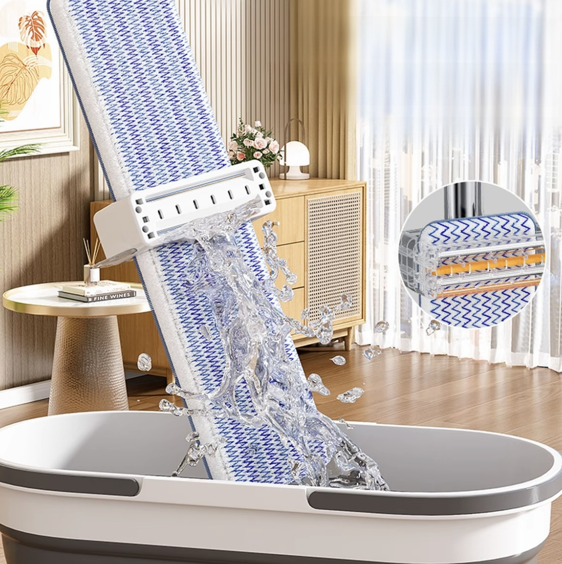 Reusable Spin Mop – Stainless Steel Handle with Thick Absorbent Pad
