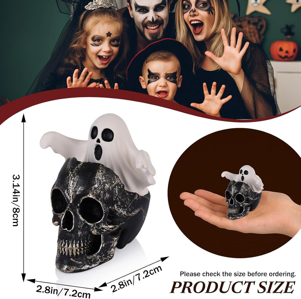 💀👻 Halloween Ghost Skeleton – Spooky Skull with Cute Little Ghost Figurine!