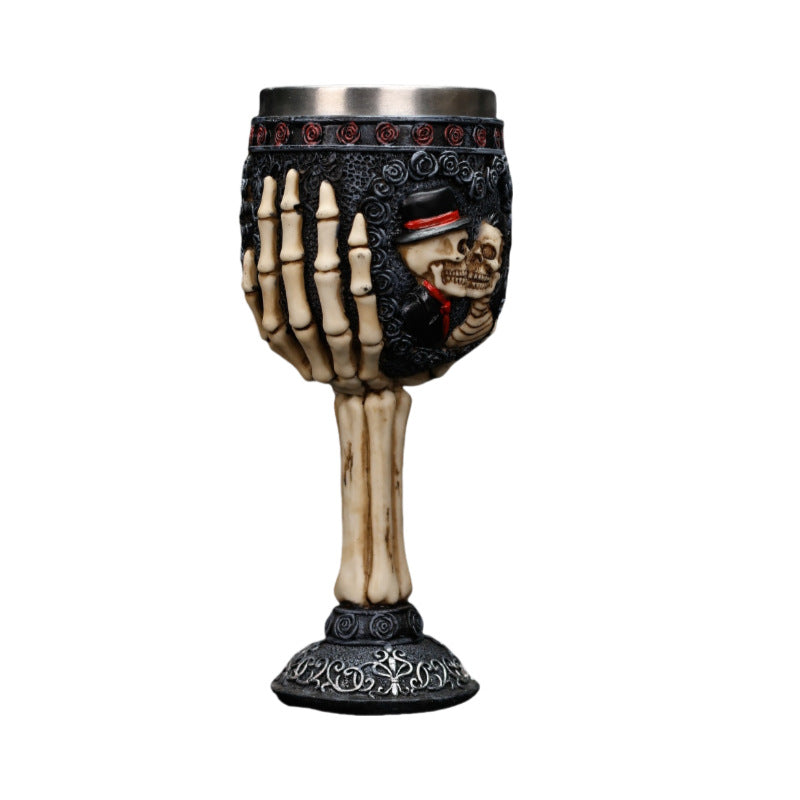 💑 Couples’ Decorative Wine Glass – Resin & Stainless Steel Cocktail Goblets | Halloween & Wedding Gift