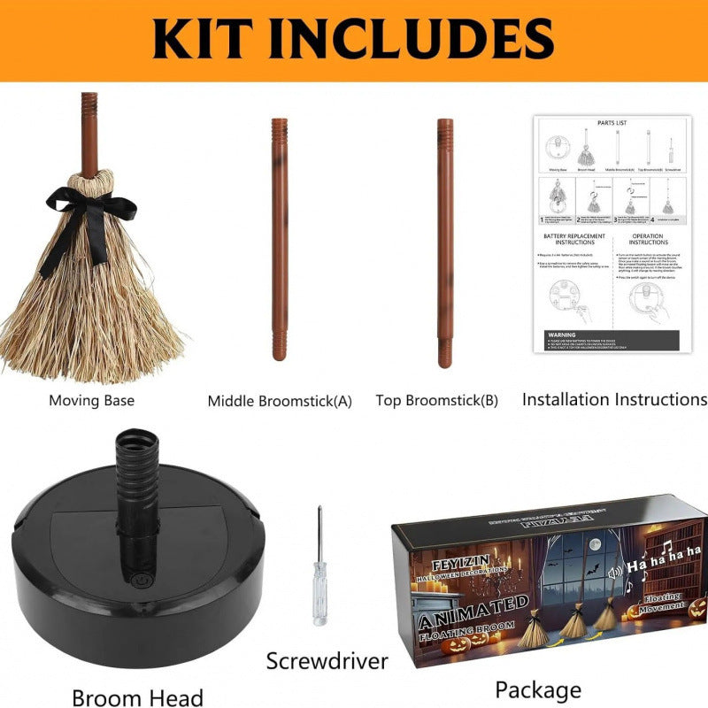 Floating Witch's Broom ✨🧹 – Haunted Dancing Halloween Prop