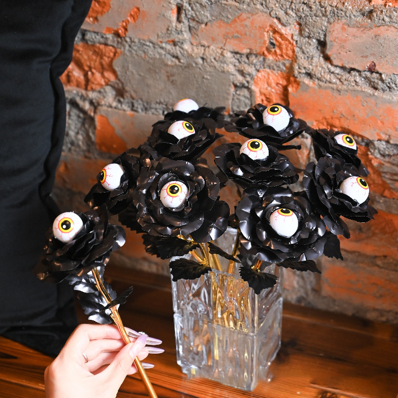 Black Eyeball Rose 🌹👁 – Halloween Gold Foil Gothic Flower Decoration(Pack of 10)