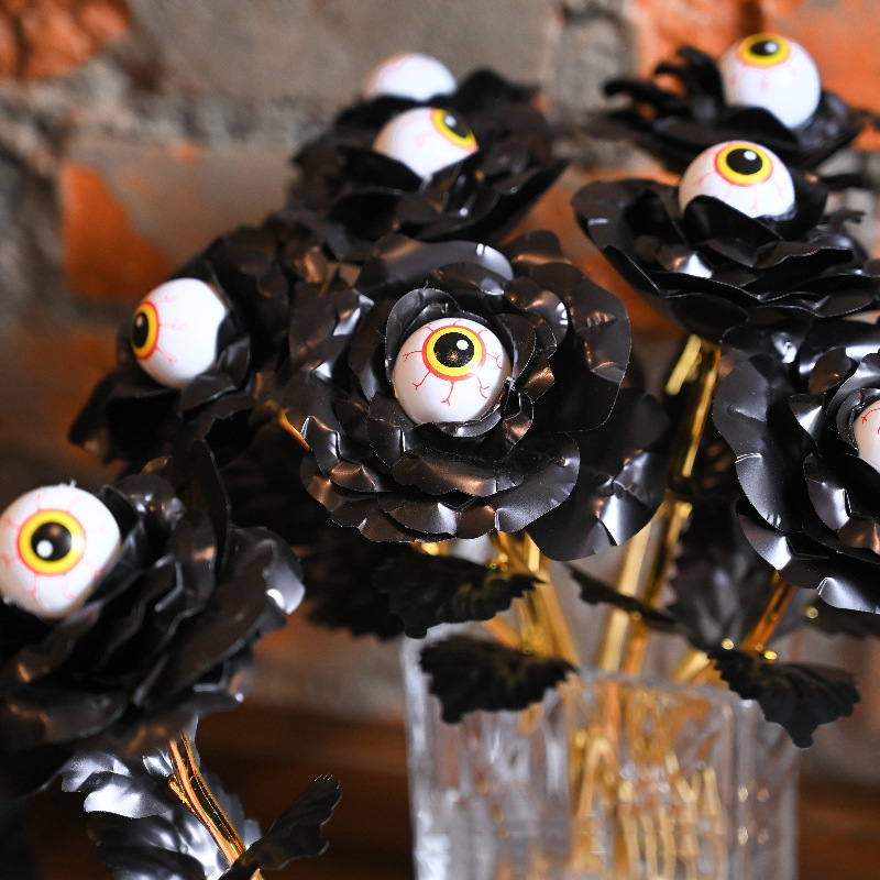 Black Eyeball Rose 🌹👁 – Halloween Gold Foil Gothic Flower Decoration(Pack of 10)