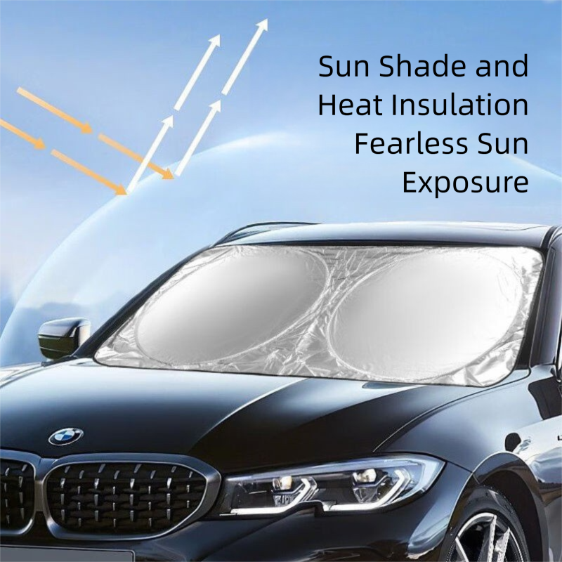 Foldable Windshield Sunshade – Mirror Cut-Out, UV Protection, 240T Reflective Material, Fits Cars, SUVs & Trucks