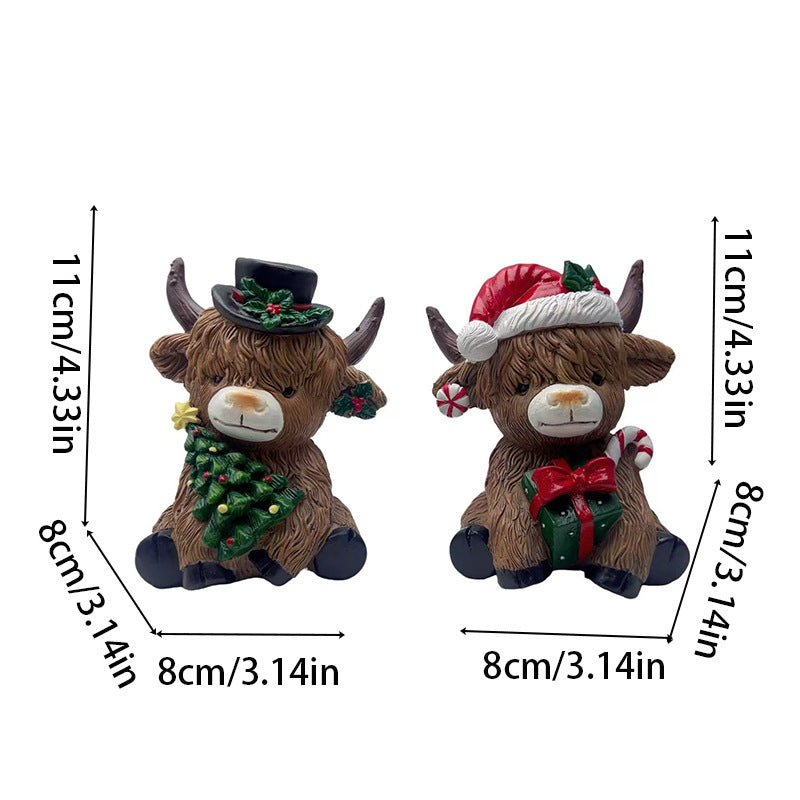 🎄 Highland Cow with Gift – Adorable Christmas Tabletop Statue for Cozy Holiday Décor