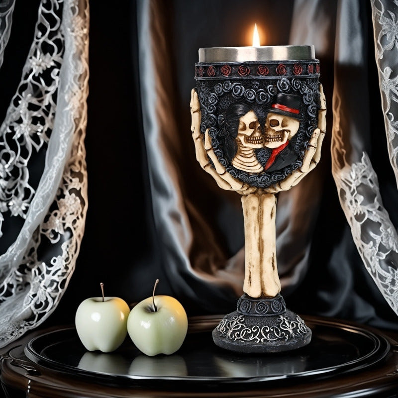💑 Couples’ Decorative Wine Glass – Resin & Stainless Steel Cocktail Goblets | Halloween & Wedding Gift