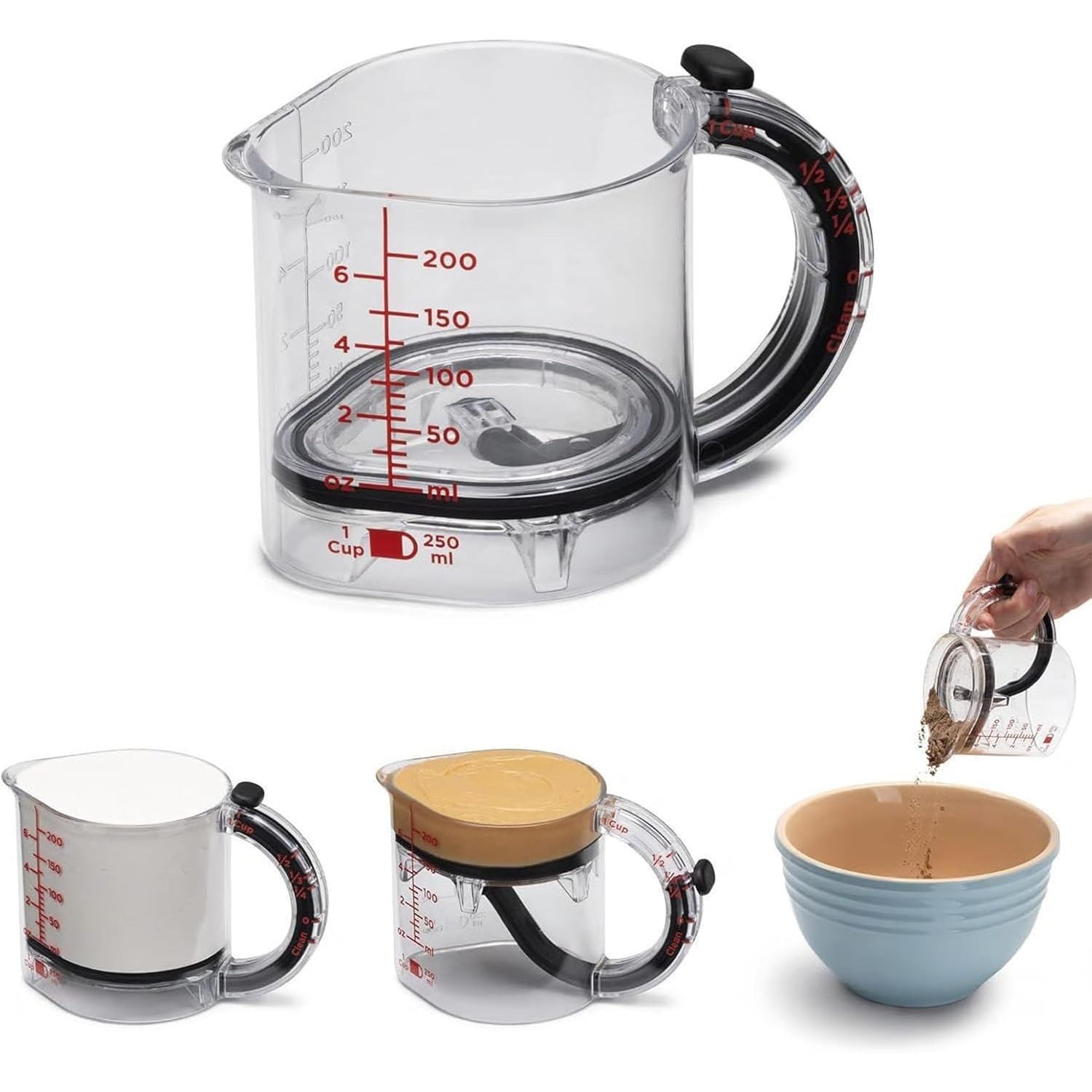 🍳 4-in-1 Adjustable Measuring Cup – Easy to Clean, Perfect for Cooking & Baking