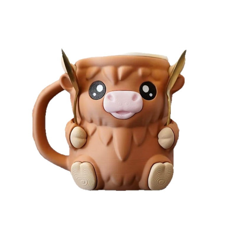 Highland Cow Ice Pint Holder 🐮❄️ – Cute Freezer Dessert Keeper with Spoon & Drawer