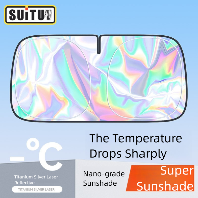 Foldable Windshield Sunshade – Mirror Cut-Out, UV Protection, 240T Reflective Material, Fits Cars, SUVs & Trucks