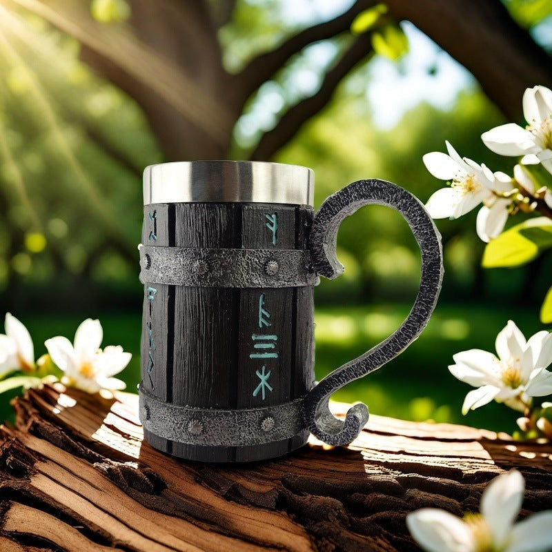 Viking Barrel Beer Mug 🍺 – Nordic Pirate Wooden Tankard for Ale & Mead