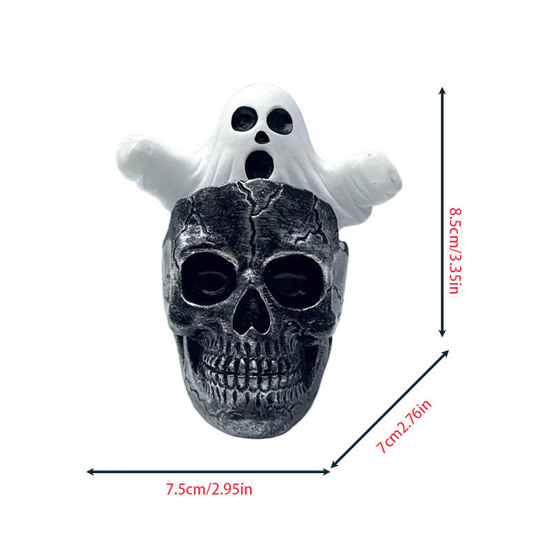 💀👻 Halloween Ghost Skeleton – Spooky Skull with Cute Little Ghost Figurine!