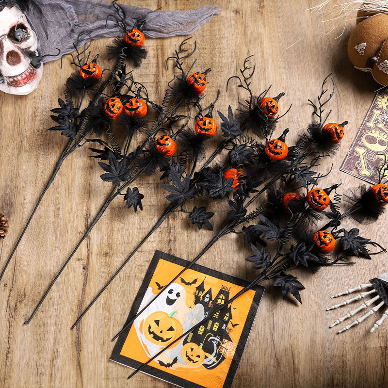 Spooky Black Pumpkin Bouquet 🎃🖤 – Halloween Horror Floral Decoration(Pack of 5)