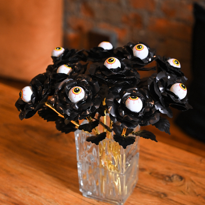 Black Eyeball Rose 🌹👁 – Halloween Gold Foil Gothic Flower Decoration(Pack of 10)