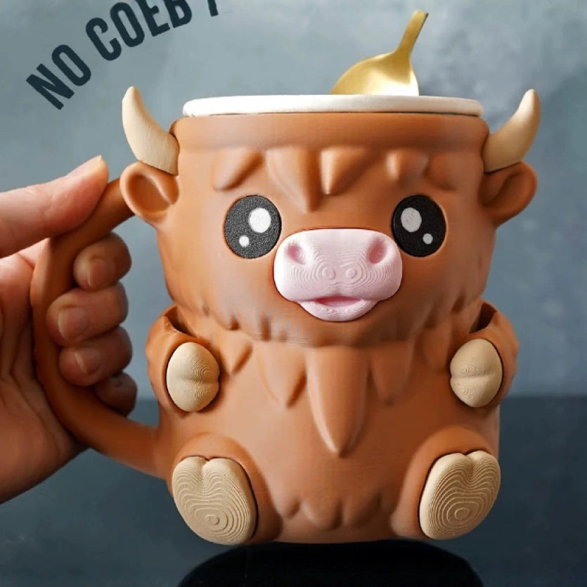 Highland Cow Ice Pint Holder 🐮❄️ – Cute Freezer Dessert Keeper with Spoon & Drawer