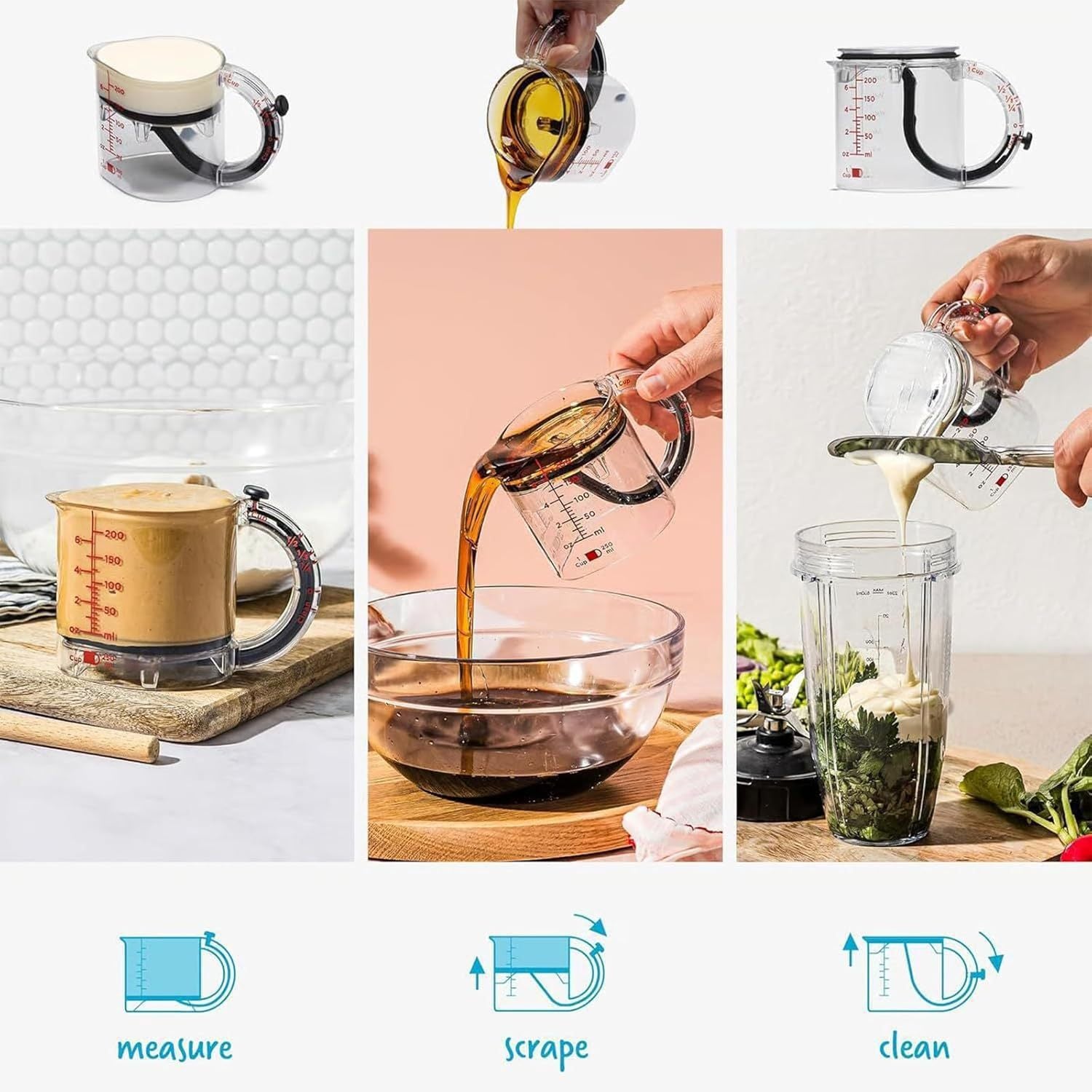 🍳 4-in-1 Adjustable Measuring Cup – Easy to Clean, Perfect for Cooking & Baking