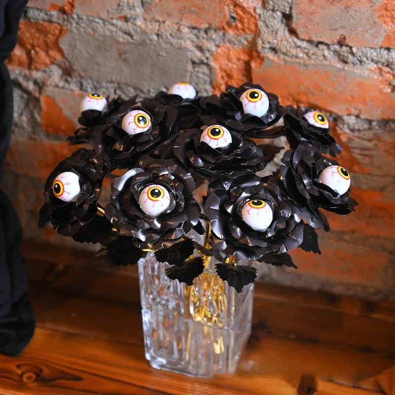 Black Eyeball Rose 🌹👁 – Halloween Gold Foil Gothic Flower Decoration(Pack of 10)