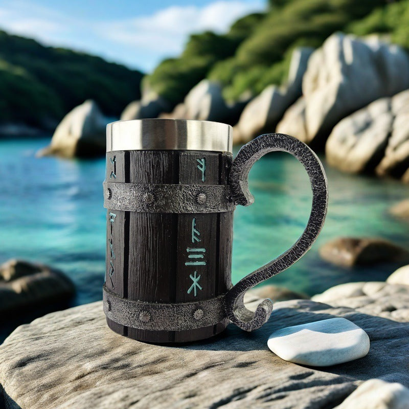 Viking Barrel Beer Mug 🍺 – Nordic Pirate Wooden Tankard for Ale & Mead