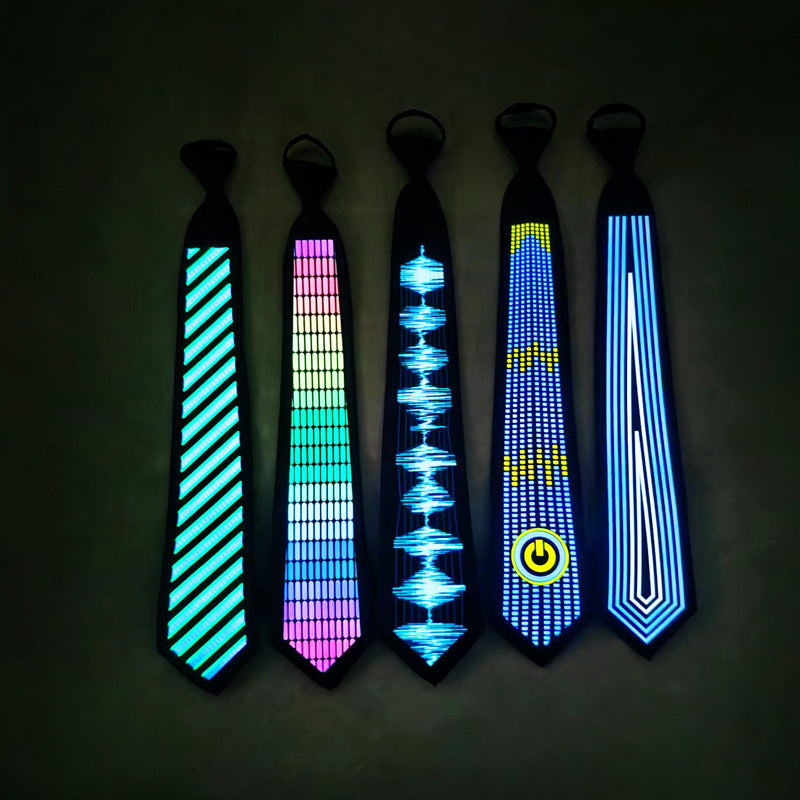 🎤 Sound-Activated Glowing Tie – EL Light-Up Party Tie for Christmas &amp; Halloween