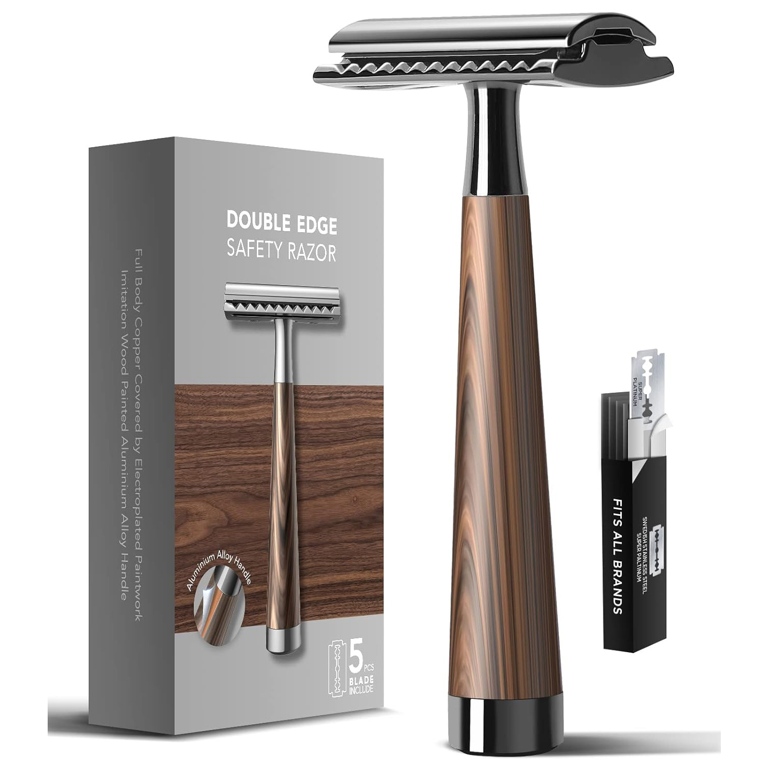 Unisex Razor with Wooden Handle-Includes 5 blades | FREE SHIPPING