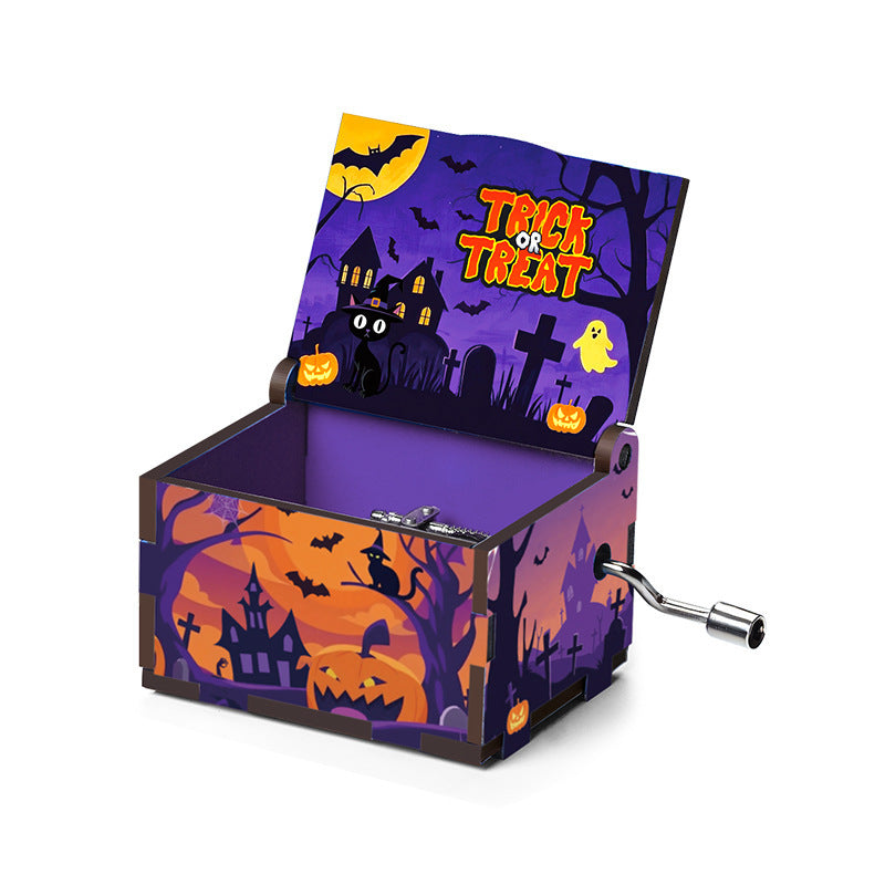 🎶 Halloween Hand-Crank Music Box – Painted 6-Sided Wooden Collectible | 50% OFF, FREE SHIPPING