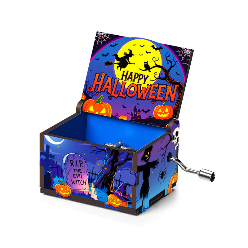 🎶 Halloween Hand-Crank Music Box – Painted 6-Sided Wooden Collectible | 50% OFF, FREE SHIPPING
