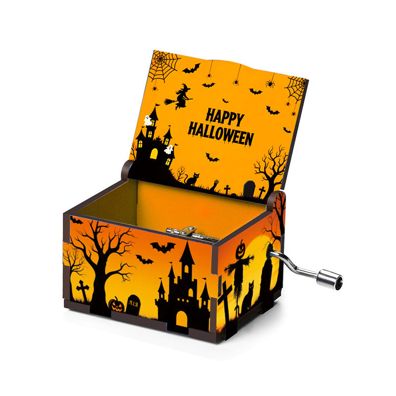 🎶 Halloween Hand-Crank Music Box – Painted 6-Sided Wooden Collectible | 50% OFF, FREE SHIPPING