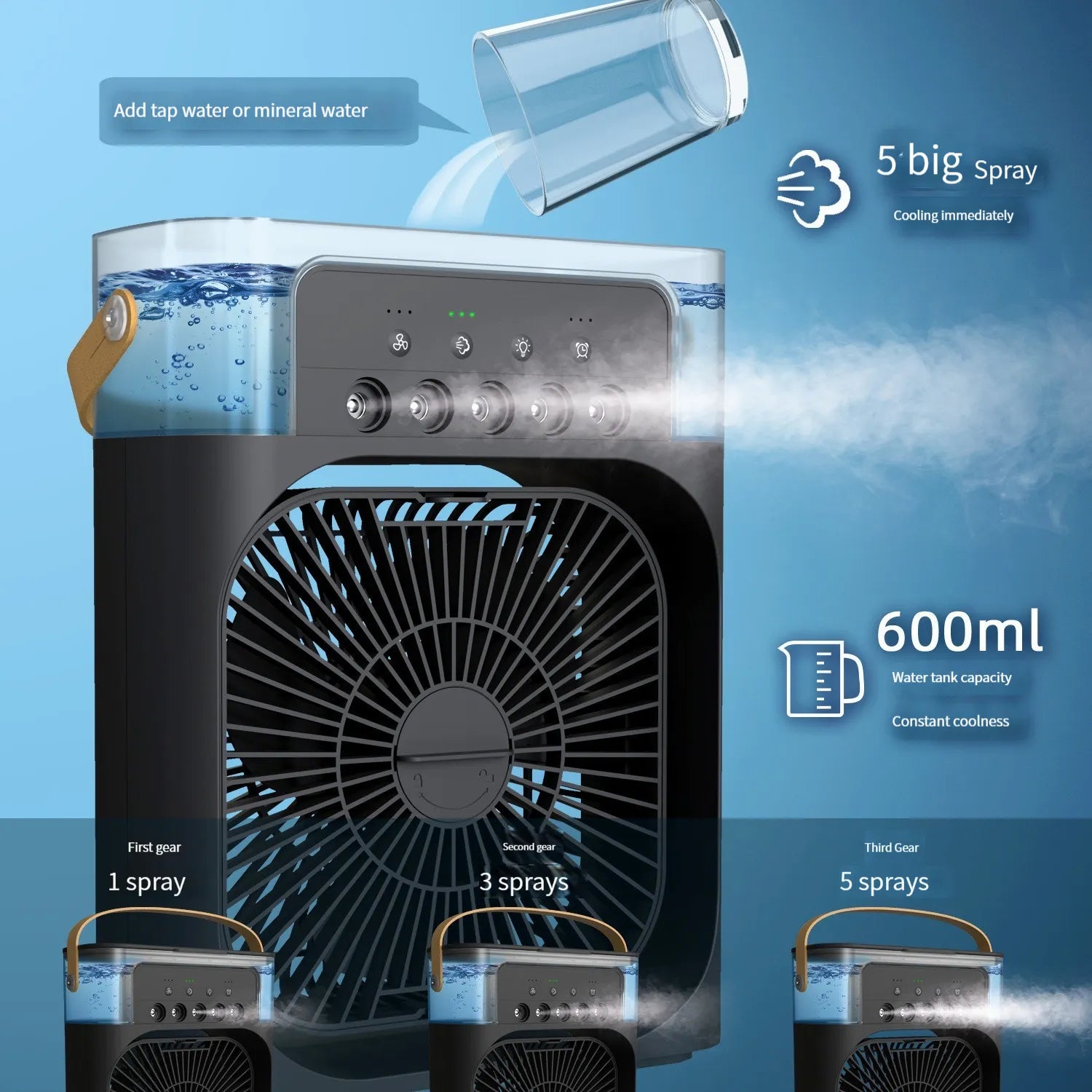 USB Fan, Misting Fan, Mini Evaporative Cooler with LED Light