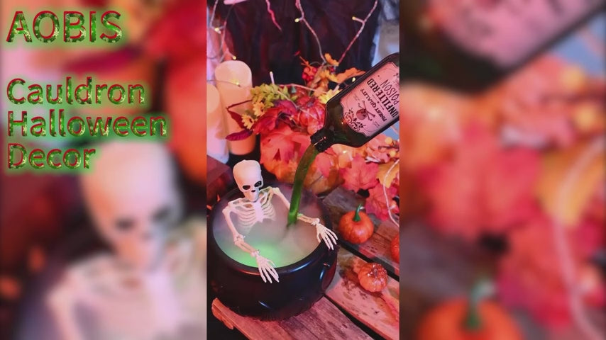 💀 Halloween Cauldron with Floating Potion Bottles & Fog - Spooky Skeleton Witch Decor | 50% OFF, FREE SHIPPING
